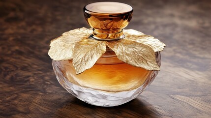 Ornate Golden Perfume Bottle with Delicate Leaf Detailing