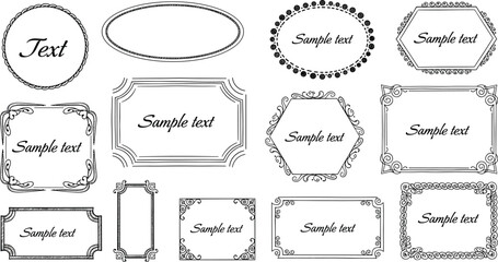 Hand Drawn Vintage Frame Vector Set Collection, Ornamental Calligraphy Borders, Decorative Black and White Border Elements, Classic Label Design Graphics