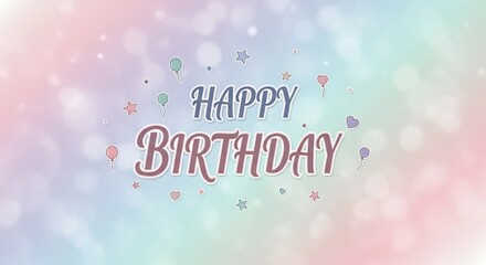 Happy birthday background pastel colors balloons hearts stars celebration party design template image vector
