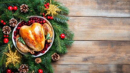 Roasted turkey meal with cranberry sauce on a festive holiday table