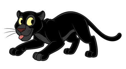 Obraz premium Cute black panther cartoon character playfully crouching ready to spring isolated on white background children's illustration
