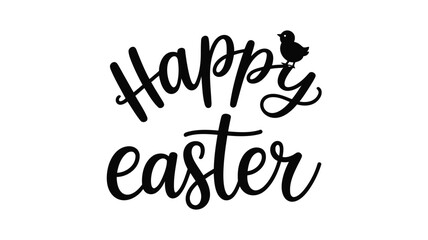 Happy easter handwritten calligraphy with a cute chick silhouette on a white background