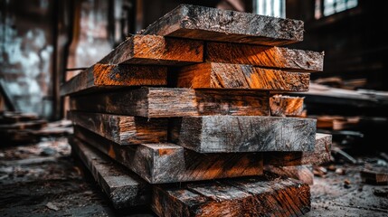 Stack of Rough Cut Lumber Showing Details of the Wood Texture