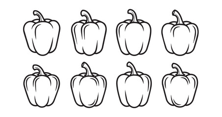 Sweet Pepper icon 6 pec set black line art