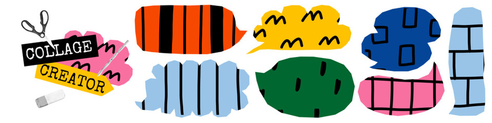 Abstract colorful badges drawn with pencil-like texture. Round paper bubbles create a fun and modern look. Great for scrapbook compositions or text highlights