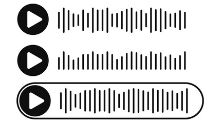 Set of simple sound wave icons. Minimalist audio waveform, decibel graph, and voice message symbols. Clean linear design for music apps, sound recording interfaces, podcasts, audio editing