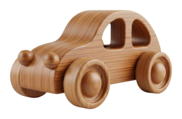 Playful wooden toy car home toy isolated on transparent background