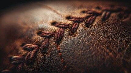 Cinematic Macro Shot of Baseball Seams with Rich Warm Tones