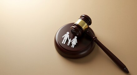Family law concept with gavel and family figure legal decision