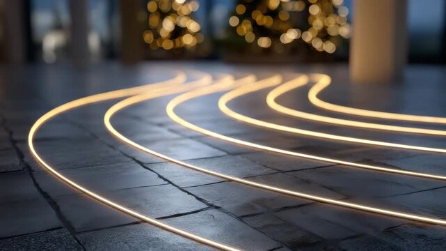 Macro view of radiant floor heating system installation, glowing thermal tubes embedded beneath smooth flooring