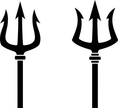 Two black trident silhouettes isolated on transparent background