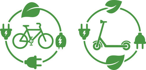 Eco friendly transportation icons with bicycle and scooter © Apai