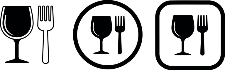 Wine glass and fork icon set restaurant symbol