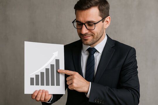 Businessman drawing growth graph symbolizing business strategy planning and financial success