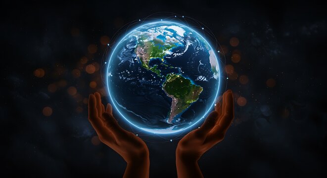Hands Holding Earth Globe Depicting Global Connectivity and Environmental Stewardship