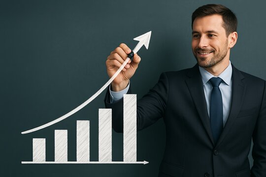Businessman drawing growth graph symbolizing business strategy planning and financial success - Powered by Adobe