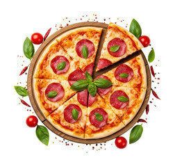 Delicious pepperoni pizza kitchen food bright isolated on transparent background