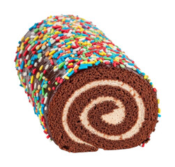 Delicious chocolate roll cake with sprinkles bakery food isolated on transparent background