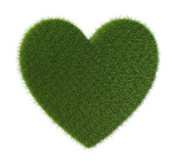 Heart-shaped green grass decoration garden nature isolated on transparent background