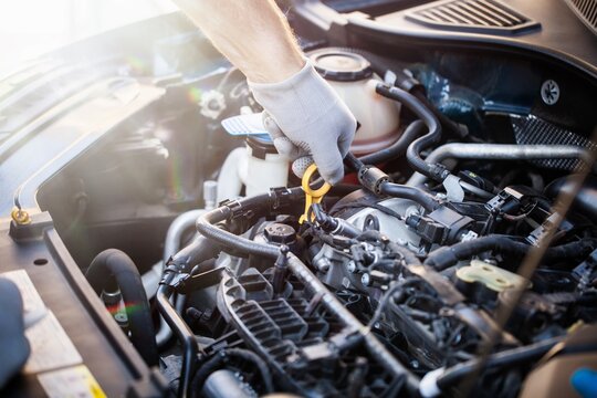 Car Mechanic Checking Oil Level in car