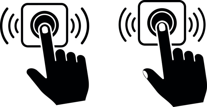 Ringing doorbell hand gesture black silhouette isolated on transparent background