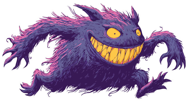 Vibrant Purple Monster with Bright Yellow Eyes and Teeth Showing
