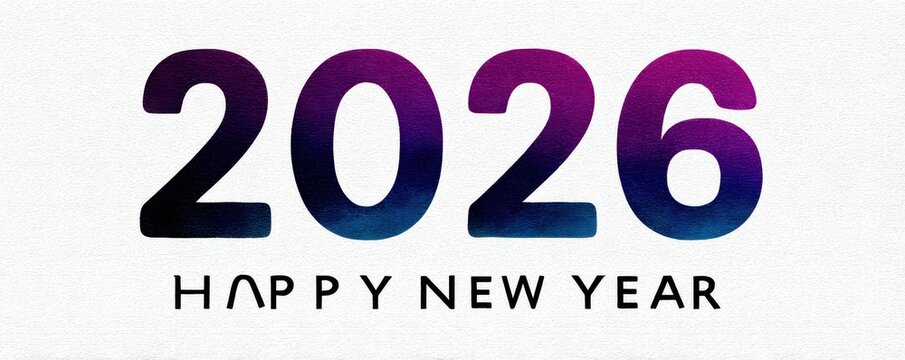 Happy New Year 2026 greeting with gradient numbers and modern typography center stage