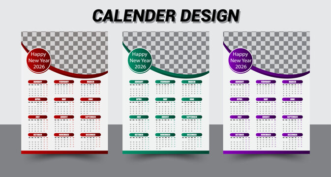 Printable Wall Calendar Layout Design – Modern Vector Calendar for Print & Digital Use	
