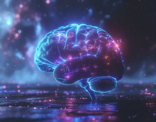 Fototapeta premium Artificial Intelligence Brain with Neon Digital Lights and Glowing Data Network