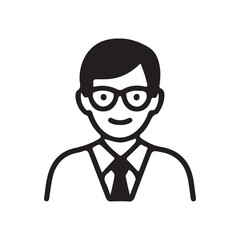 a simple black and white graphic of a man wearing glasses and a tie a modern design silhouette