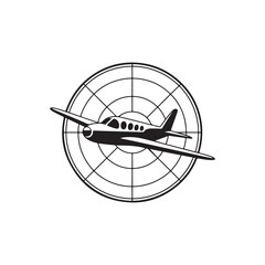 a detailed graphic depiction of a small airplane flying within a circular radar screen a striking silhouette