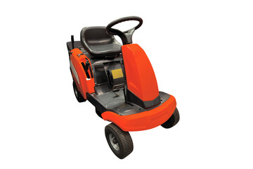 red garden lawn mower isolated on white background