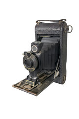 black vintage camera isolated on white background