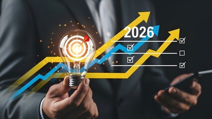 Business growth projection for 2026 with innovative idea and positive trend