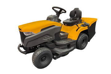 yellow garden lawn mower isolated on white background
