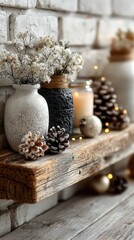 Obraz premium Decorative rustic shelf with New Year decor ideas