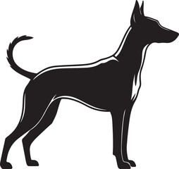 Fototapeta premium Silhouette of doberman dog breed stands against transparent background in vector