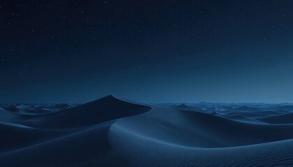 Illustration of desert landscape at night. Sandy dunes under a starry sky. Minimalist scene depicts the beauty of nature. Serene, calm vibe evokes feelings of peace.