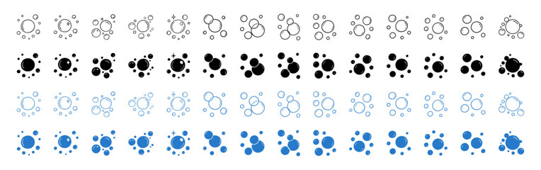 Bubble soap water icons vector clean glossy sparkle set on transparent background