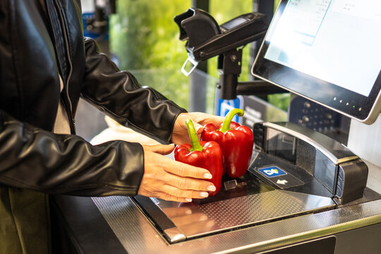 Denshchina Weighs Red Peppers On Self-Service Scale