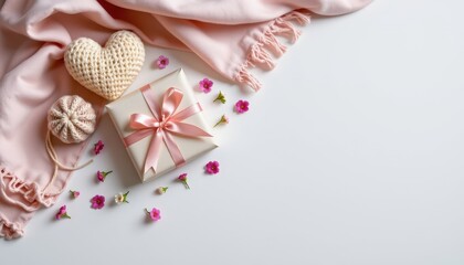 Soft Textiles, Floral Accents, and Gift Box Arrangement for Cozy Celebrations and Special Occasions