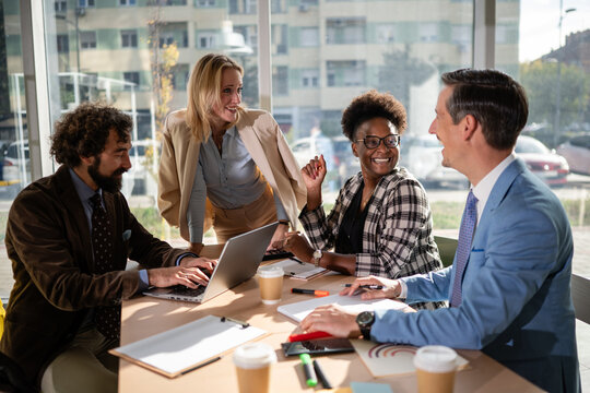 Diverse business team collaborating during office meeting