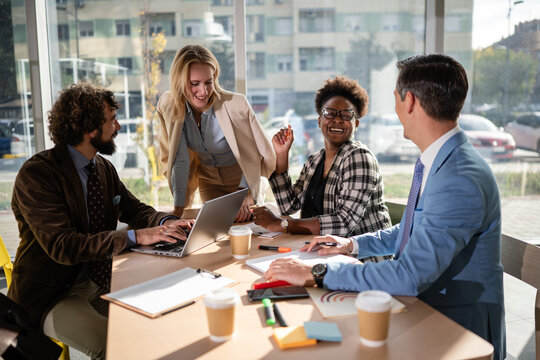 Diverse business team collaborating during a casual meeting