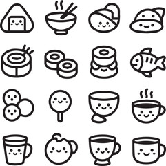 Top-Ranked Asian Cuisine and Hot Drink Symbol Set for Restaurants