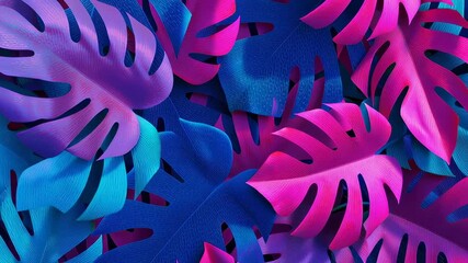 A colorful background of leaves with blue and pink colors. The leaves are arranged in a way that they look like they are growing out of the background - Powered by Adobe
