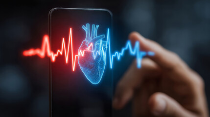 Soft glowing medical heart icon displayed on a smartphone during a health tracking session