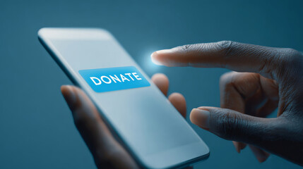Focus on blue donate button on smartphone interface during fundraising activity