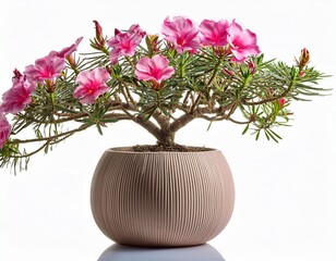 beautiful desert rose plant with vibrant pink flowers in a modern pot isolated on white background
