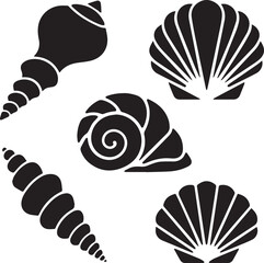 Ocean Seashell Outline Symbols – Minimal Black Shell Icons