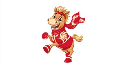 Fototapeta premium Cheerful cartoon horse celebrating chinese new year